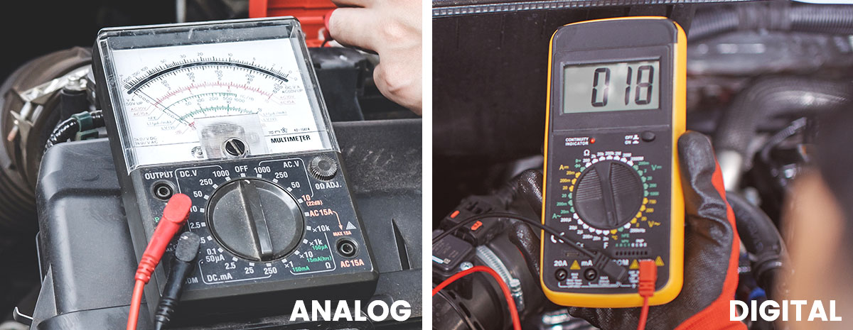 Analog face to face with digital multimeter