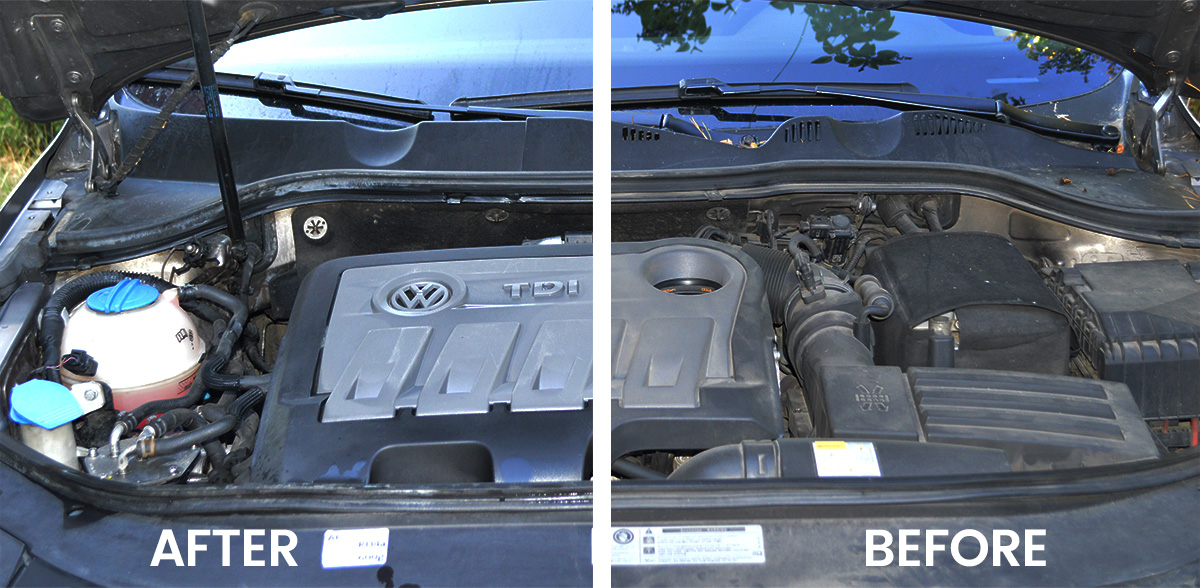 Engine before and after washing