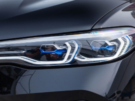 Black new BMW X7 xDrive40i 2019 year front led headlight view